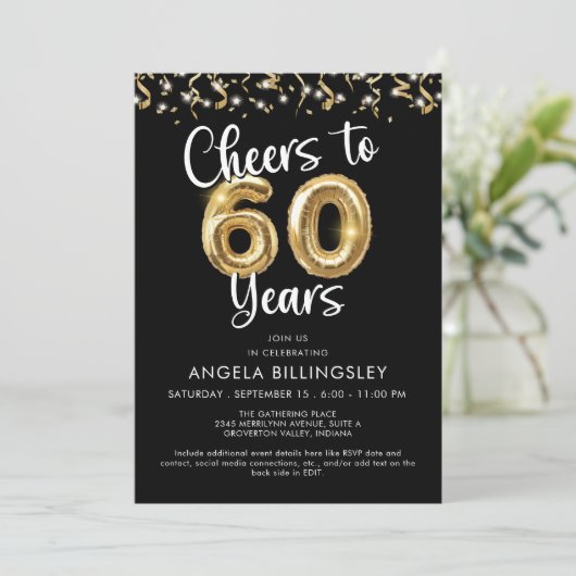 Invitation Confetti à 60 ans de Script Balloon (Debout devant)