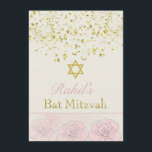 Invitation Confetti à effet or, Bat mitzvah rose<br><div class="desc">Convert à effet d'or,  Étoile de David et roses roses Bat mitzvah Invitation</div>