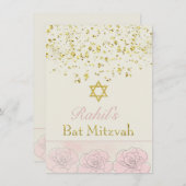 Invitation Confetti à effet or, rose rose Bat mitzvah Invitat (Devant / Derrière)