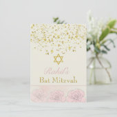 Invitation Confetti à effet or, rose rose Bat mitzvah Invitat (Debout devant)
