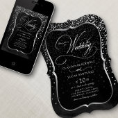 Invitation Confetti à huile d'argent Noir Blanc Mariage