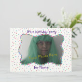 Invitation Confetti Anniversaire Invitations, Ajouter Photo (Debout devant)
