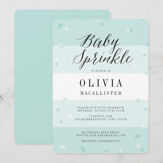 Invitation Confetti Aqua Stripes Garçon Baby Sprinkl Invitati (Devant / Derrière)