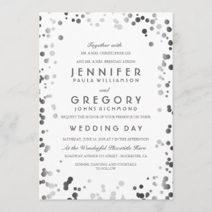 Invitation Confetti Argent Blanc Moderne et élégant mariage
