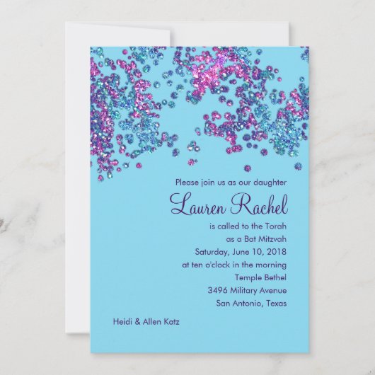Invitation Confetti bat mitzvah Glitterie (Devant)