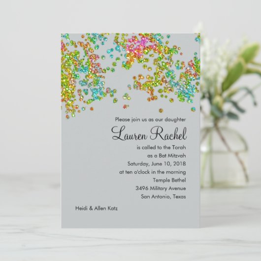 Invitation Confetti bat mitzvah Glitterie (Debout devant)