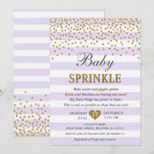 Invitation Confetti Bébé Fille Lavande Rayure Dorée Sprinkle (Devant / Derrière)