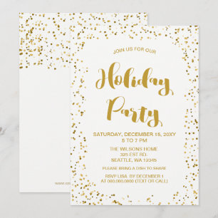 Invitation Confetti blanc et or Fête de vacances moderne