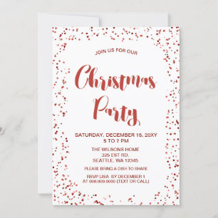 Invitation confetti blanc et rouge Fête de Noël moderne