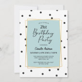 Invitation Confetti bleu clair Pois fête du 21e anniversaire (Devant)