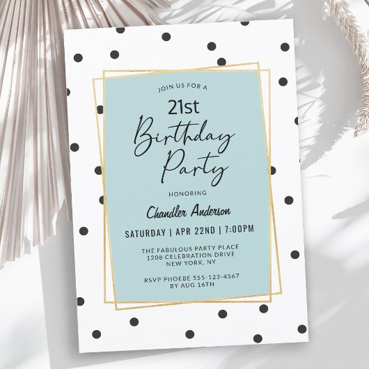 Invitation Confetti bleu clair Pois fête du 21e anniversaire