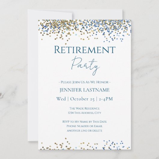 Invitation Confetti Bleu et Or (Devant)