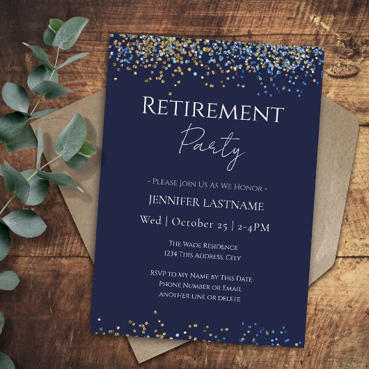 Invitation Confetti Bleu et Or