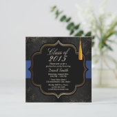 Invitation Confetti Blue Ribbon Dark Party (Debout devant)