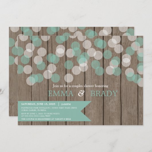 Invitation Confetti Bois Rustique Couples Douche (Devant / Derrière)