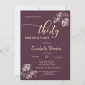 Invitation Confetti Bourgogne Floral 30e fête d'anniversaire (Devant)