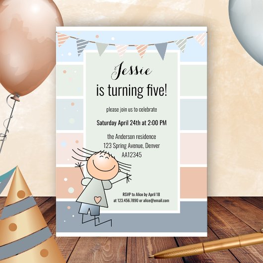 Invitation Confetti Bunting Striped Simple Anniversaire de en