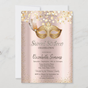 Invitation Confetti Chic Masque Rose Gold Sweet 16