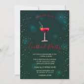 Invitation Confetti Cocktail Étoiles Vert Noël Fête (Devant)