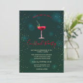 Invitation Confetti Cocktail Étoiles Vert Noël Fête (Debout devant)