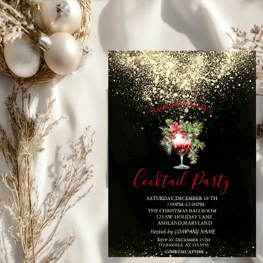Invitation  Confetti Cocktail Poinsettia Christmas Party