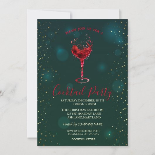 Invitation Confetti Cocktail Verre Étoiles Fête de Noël (Devant)
