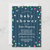 Invitation Confetti coloré - Baby shower bleu foncé (Devant)