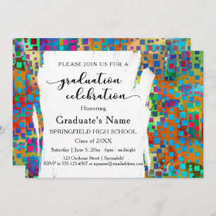 Invitation Confetti coloré & Brushstrokes Graduation Party