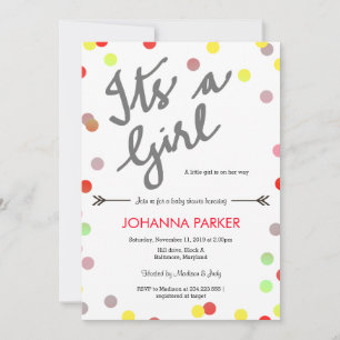 Invitation Confetti Coloré C'Est Une Fille Baby shower Modern