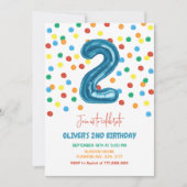 Invitation Confetti coloré deux ballons 2e anniversaire garço (Devant)