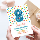 Invitation Confetti coloré huit ballon 8e anniversaire garçon