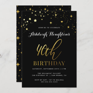 Invitation Confetti contemporain noir et or 40e anniversaire