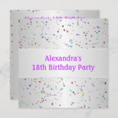 Invitation Confetti couleur blanc argent 18e fête d'anniversa (Devant / Derrière)