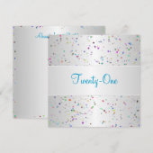 Invitation Confetti couleur blanc argenté 21e anniversaire (Devant / Derrière)