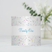 Invitation Confetti couleur blanc argenté 21e anniversaire (Debout devant)