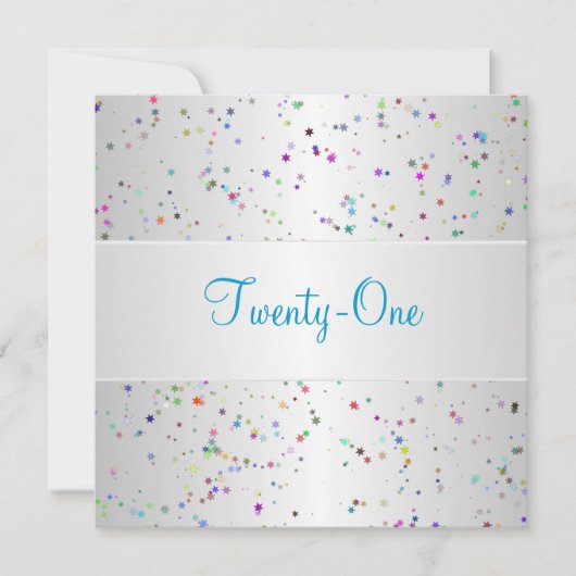 Invitation Confetti couleur blanc argenté 21e anniversaire (Devant)