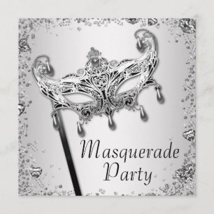 Invitation Confetti d'argent Black White Masquerade Party