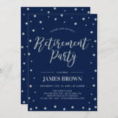 Invitation Confetti d'argent et marine | Parti de la retraite (Devant / Derrière)