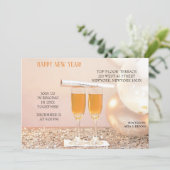 Invitation Confetti d'argent Flutes de champagne du Nouvel An (Debout devant)