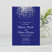 Invitation Confetti d'argent moderne sur Royal Blue (Debout devant)