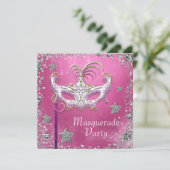 Invitation Confetti d'argent rose Black Masquerade Party (Debout devant)