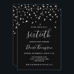 Invitation Confetti d'argent sur Black 60th Birthday Party<br><div class="desc">Ce design moderne présente des confettis triangulaires en faux argent sur un arrière - plan noir. Le mot "soixantième" apparaît dans une police élégante d'écriture gris clair. Personnalisez l'invitation avec le nom de l'honoré en gris clair de police d'écriture, ainsi que la date, le lieu, et d'autres détails en gris...</div>