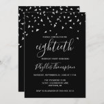 Invitation Confetti d'argent sur Black 80th Birthday Party<br><div class="desc">Ce design moderne présente des confettis triangulaires en faux argent sur un arrière - plan noir. Le mot "80e" apparaît dans une police d'écriture élégante gris clair. Personnalisez l'invitation avec le nom de l'honoré en gris clair de police d'écriture, ainsi que la date, le lieu, et d'autres détails en gris...</div>