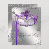 Invitation Confetti d'argent violet mascarade (Devant / Derrière)