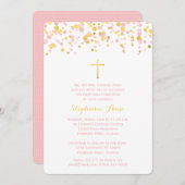 Invitation Confetti de communion rose et or (Devant / Derrière)
