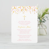 Invitation Confetti de communion rose et or (Debout devant)