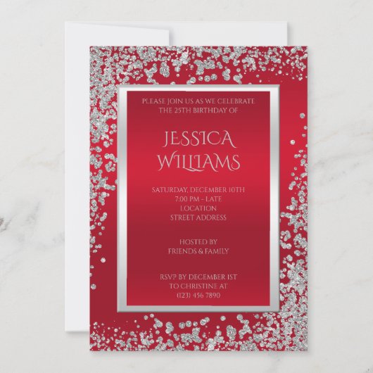 Invitation Confetti De Diamants & Ruby Red Anniversaire (Devant)