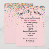 Invitation Confetti de fête du 29e anniversaire en rose (Devant / Derrière)