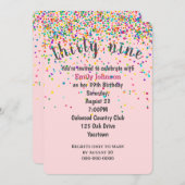 Invitation Confetti de fête du 39e anniversaire en rose (Devant / Derrière)