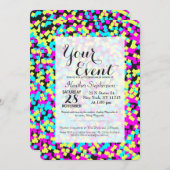 Invitation Confetti de jeu multicolore de Néon (Devant / Derrière)